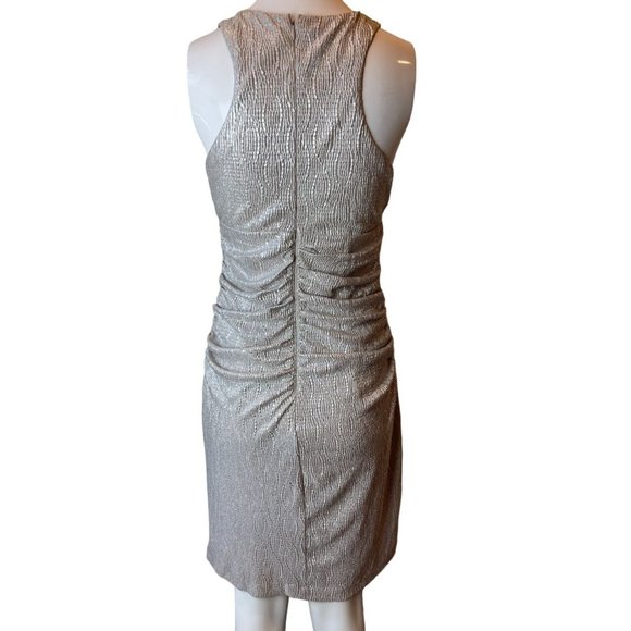 Cachet Womens Golden Lame Cocktail Dress With Beaded Neckline Back Zip Silver 4 - Picture 2 of 6